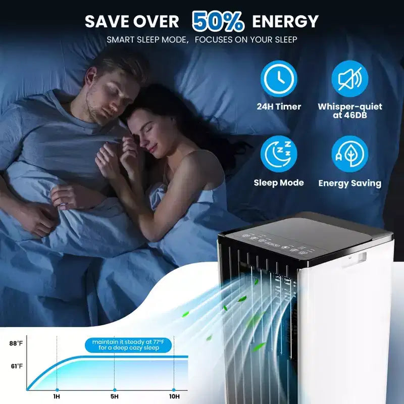 Aires acondicionados portátiles de 8000 BTU, unidad de aire acondicionado de bajo consumo con control remoto
