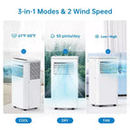 Climatiseurs portables de 10 000 BTU, refroidissent jusqu'à 42 m², unités de climatisation portables 3-en-1 pour pièces avec ventilateur