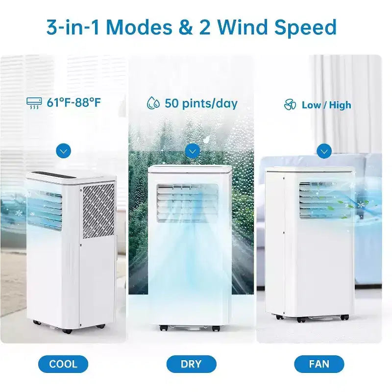 Aire acondicionado portátil de 8000 BTU, aire acondicionado portátil silencioso para enfriar hasta 450 pies cuadrados.