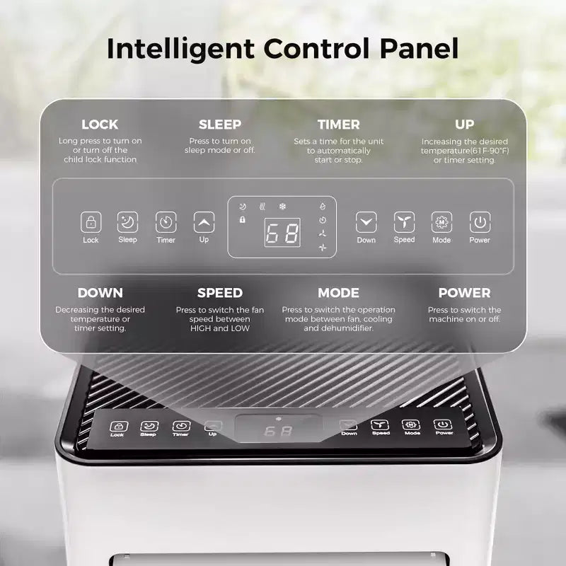 Aire acondicionado portátil de 10,000 BTU, 4 modos, enfriamiento rápido, autoevaporación, control remoto, temporizador, para dormitorio/dormitorio/uso en interiores, blanco
