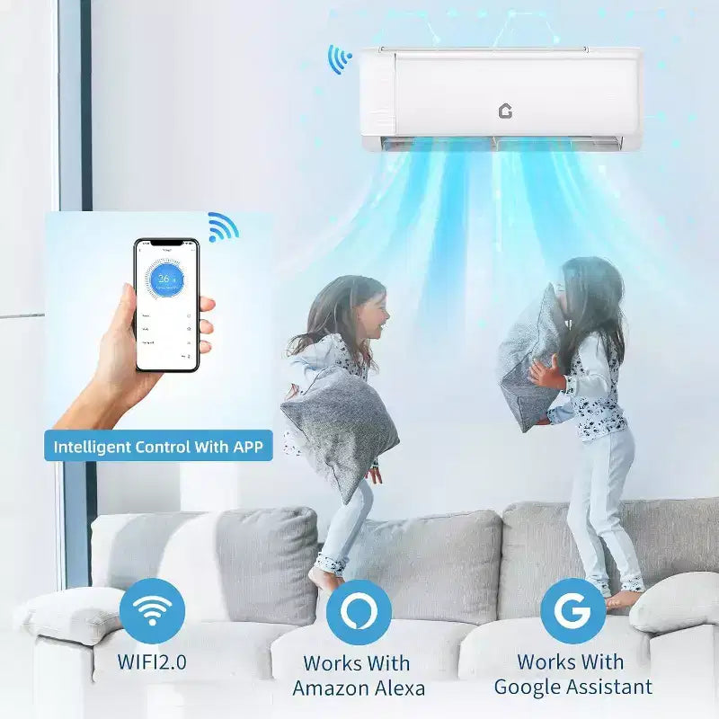 Aire Acondicionado Mini Split con Wifi de 18000 BTU, 19 SEER2 208-230V Inverter Sin Ductos de Pared con WiFi y Compatible con Alexa