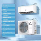 Aire Acondicionado Mini Split de 12000 BTU con Wifi, 22 SEER2 208-230V, Inverter, de Pared sin Ductos con Wifi y Compatible con Alexa