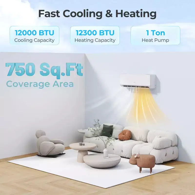 Climatiseur et Chauffage Mini Split Costway 12000 BTU 230 V avec Pompe à Chaleur 1 Tonne et Kit d'Installation