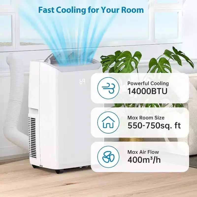Climatiseur portable 3-en-1 de 14 000 BTU avec kit de fenêtre, refroidit jusqu'à 70 mètres carrés, déshumidificateur de 35 litres