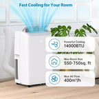 Climatiseur portable 3-en-1 de 14 000 BTU avec kit de fenêtre, refroidit jusqu'à 70 mètres carrés, déshumidificateur de 35 litres