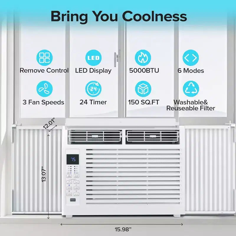 ZAFRO 5.000 BTU Pequeño Aire Acondicionado de Ventana Enfría hasta 14 m² con Ultra Silencioso, Tamaño Compacto, Filtro Lavable, Control Remoto