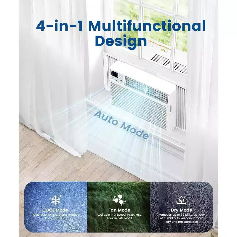 Acondicionador de aire de ventana ZAFRO de 10.000 BTU enfría hasta 41,8 m², unidad de aire acondicionado de ventana ultrasilenciosa con control remoto