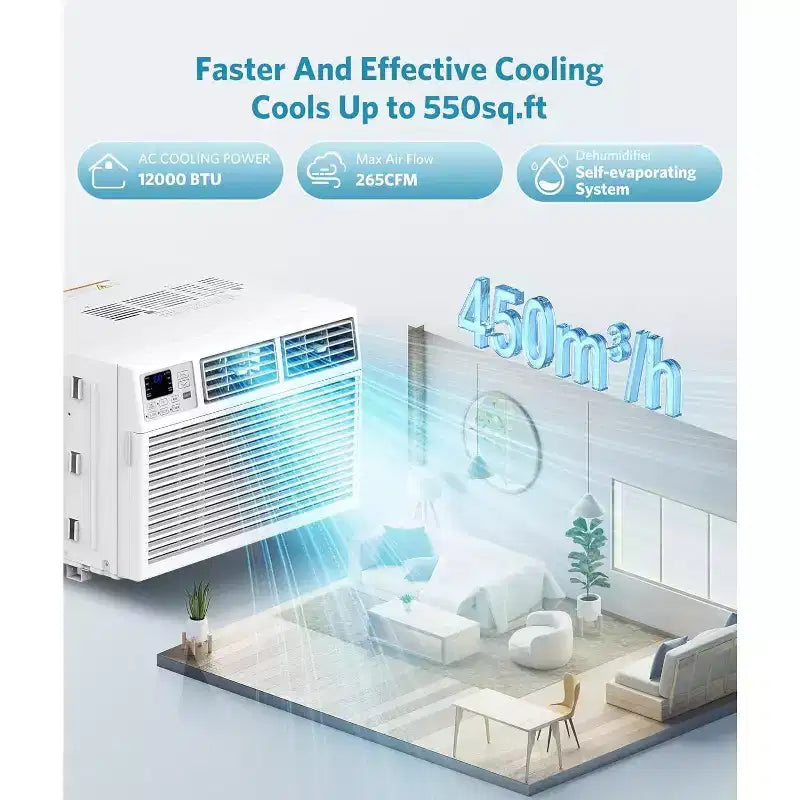 Climatiseur de fenêtre ZAFRO 12 000 BTU, refroidit jusqu'à 51 m², unité de climatisation de fenêtre ultra silencieuse avec télécommande