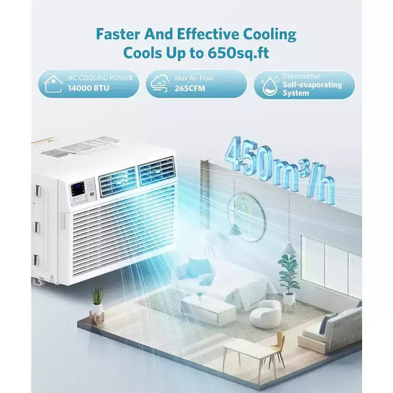 Climatiseur de fenêtre ZAFRO 14 000 BTU refroidissant jusqu'à 60 m², unité de climatisation de fenêtre ultra silencieuse avec télécommande