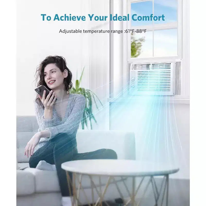 Acondicionador de aire de ventana ZAFRO de 5000 BTU, enfría hasta 14 m², unidad de aire acondicionado de ventana ultrsilenciosa con controles mecánicos, 2 velocidades de ventilador