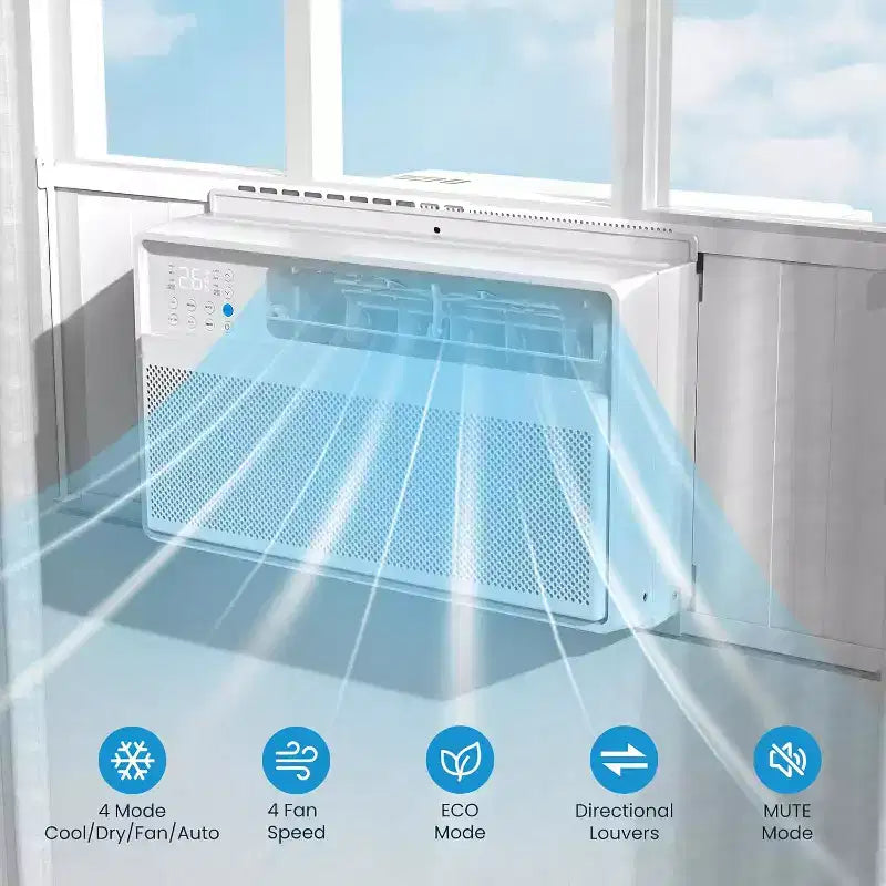 Climatiseur de fenêtre ZAFRO, appareil de climatisation de fenêtre de 12 000 BTU avec télécommande et contrôle par application, rafraîchit les pièces jusqu'à 46,5 m², 6 modes 4 vitesses de ventilation