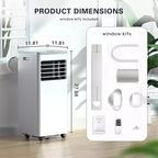 Climatiseur portable 3-en-1 ZAFRO avec télécommande et kit fenêtre, déshumidificateur intégré, mode ventilateur, blanc (8 000 BTU)