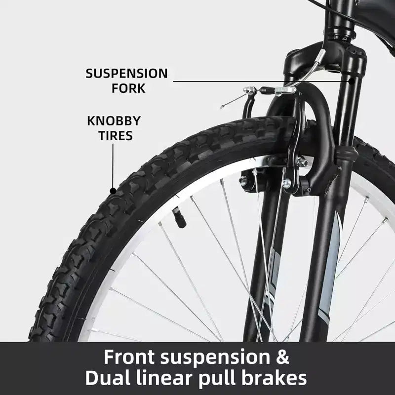 hykolity Bicicleta de montaña con ruedas de 26 y 27.5, Bicicleta de montaña de 18 velocidades para hombres y mujeres con sillín ajustable, Suspensión completa para ciclismo al aire libre