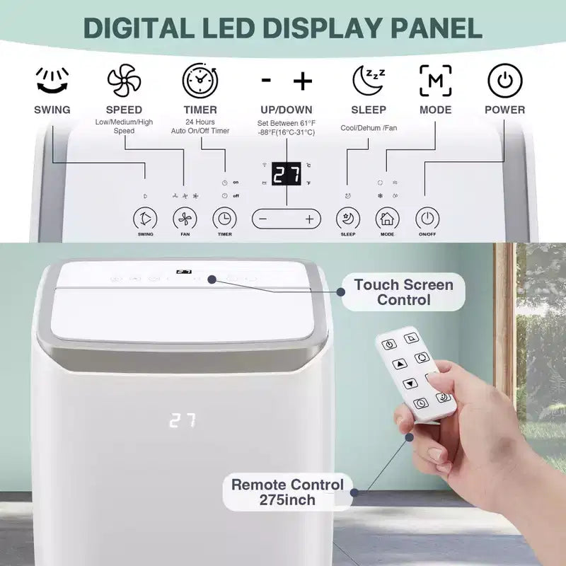 Climatiseur portatif de 12 000 BTU pour pièces jusqu'à 550 pieds carrés, climatiseur/déshumidificateur/ventilateur 3-en-1