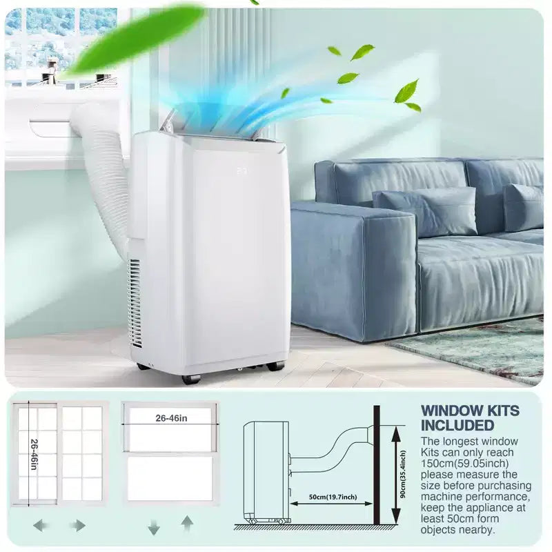 Climatiseur portatif de 12 000 BTU pour pièces jusqu'à 550 pieds carrés, climatiseur/déshumidificateur/ventilateur 3-en-1