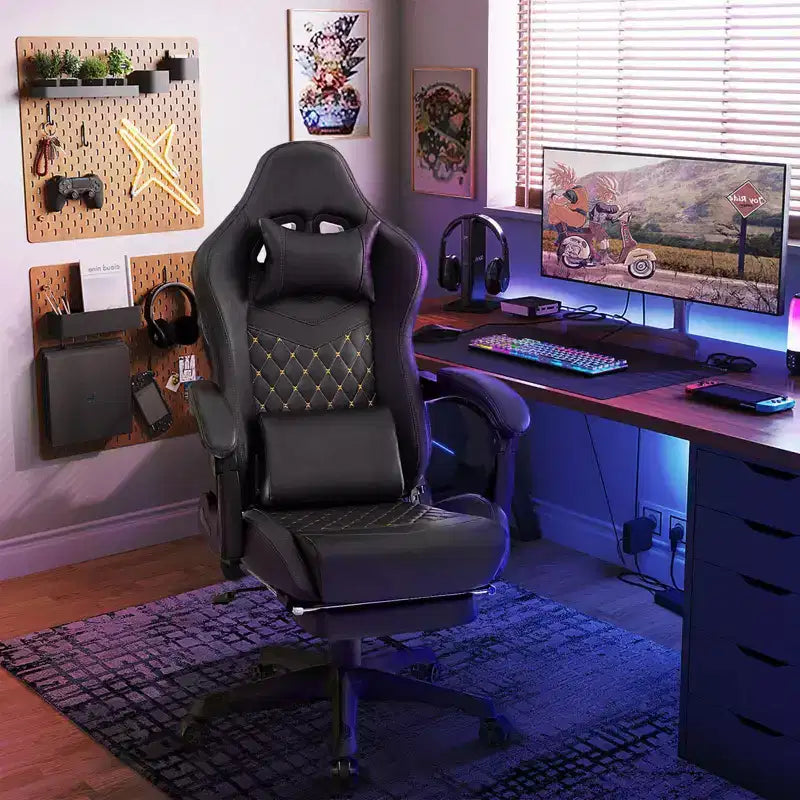 Silla Gaming Costway con reposapiés, silla ergonómica para ordenador y videojuegos con reposacabezas