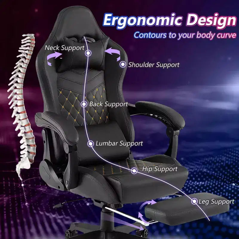 Silla Gaming Costway con reposapiés, silla ergonómica para ordenador y videojuegos con reposacabezas