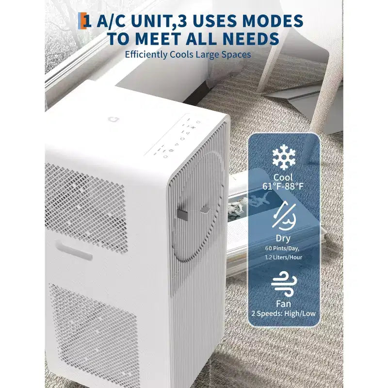 Climatiseur portable 10 000 BTU sans drainage pour pièces intérieures, unité de climatisation 3-en-1 pour chambre de 15 à 20 m²
