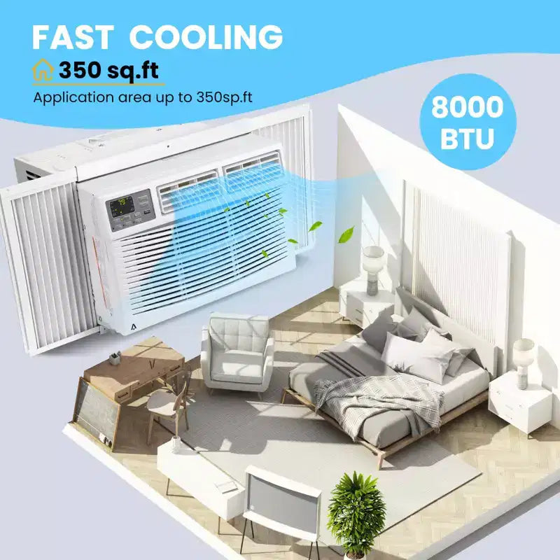 Climatiseur de fenêtre 8000 BTU, unité de climatisation de fenêtre ultra silencieuse pour les pièces jusqu'à 32,5 m²