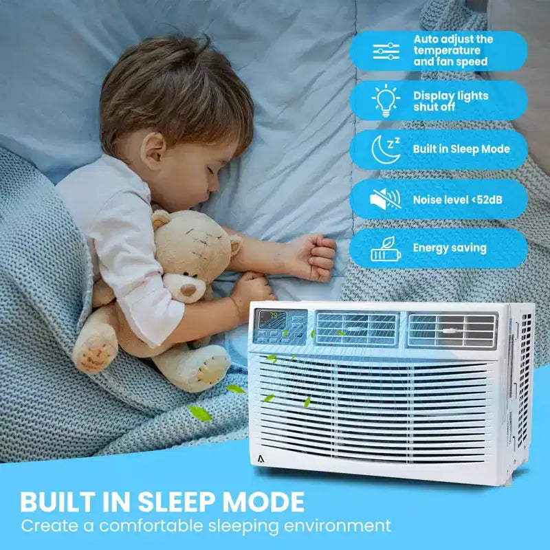 Climatiseur de fenêtre 8000 BTU, unité de climatisation de fenêtre ultra silencieuse pour les pièces jusqu'à 32,5 m²