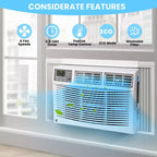 Climatiseur de fenêtre 8000 BTU, unité de climatisation de fenêtre ultra silencieuse pour les pièces jusqu'à 32,5 m²