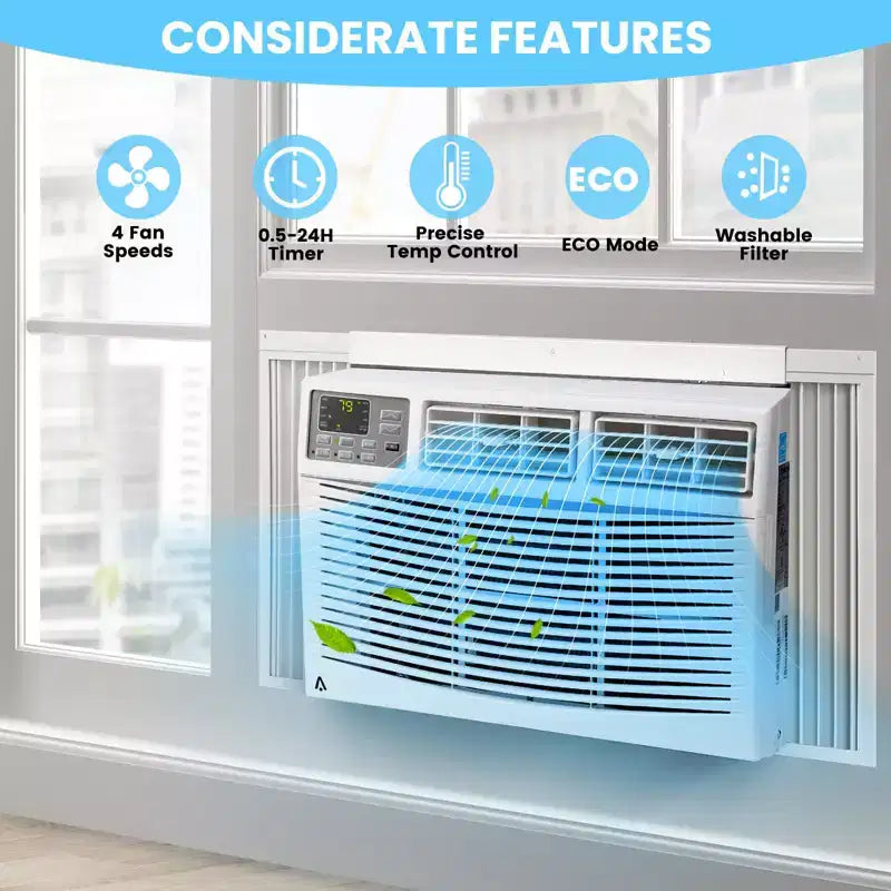 Climatiseur de fenêtre 8000 BTU, unité de climatisation de fenêtre ultra silencieuse pour les pièces jusqu'à 32,5 m²