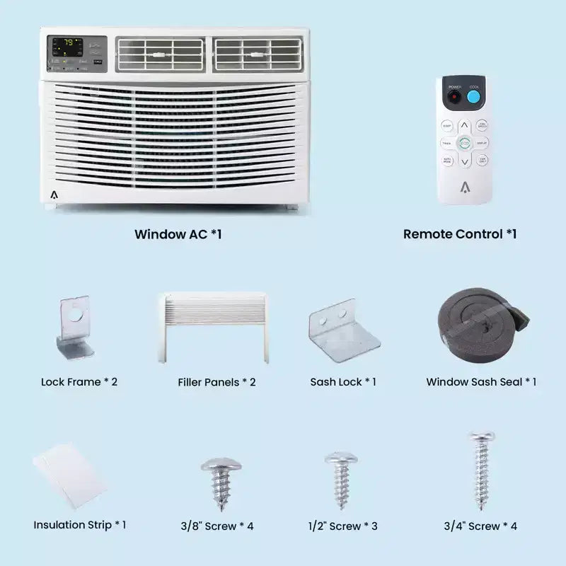 Climatiseur de fenêtre 8000 BTU, unité de climatisation de fenêtre ultra silencieuse pour les pièces jusqu'à 32,5 m²