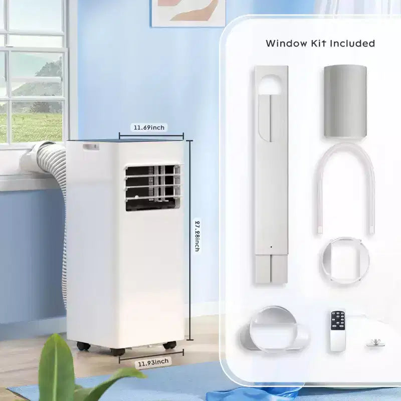 Aire Acondicionado Portátil, 8000 BTU, 3 Modos y 2 Velocidades con Control Remoto, Temporizador de 24H para Dormitorio/Oficina, Blanco