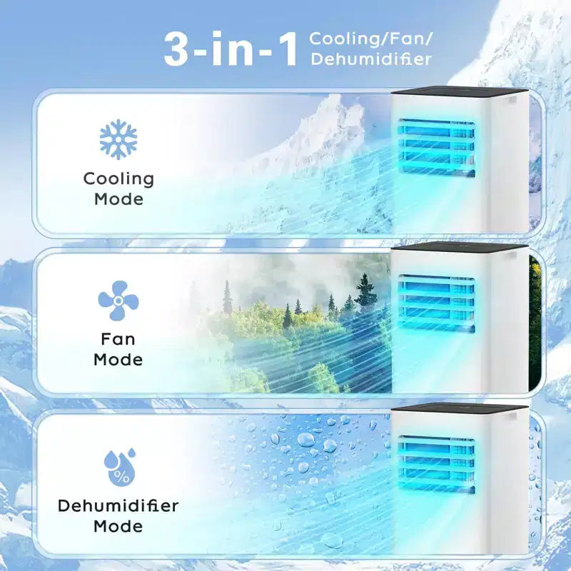 Aire Acondicionado Portátil, 8000 BTU, 3 Modos y 2 Velocidades con Control Remoto, Temporizador de 24H para Dormitorio/Oficina, Blanco