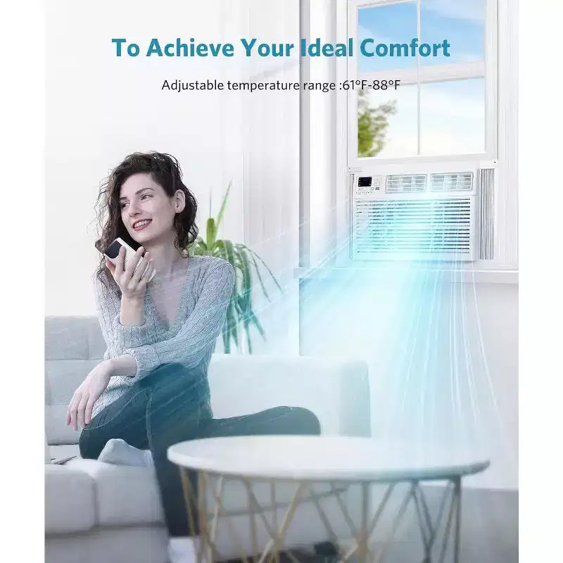 Aire acondicionado de ventana de 10.000 BTU, enfría hasta 42 metros cuadrados, control remoto, unidad de aire acondicionado de ventana 6 en 1 de bajo consumo, fácil de instalar