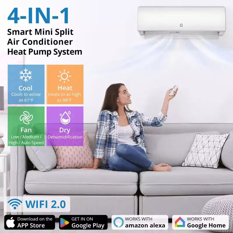 Climatiseur Mini Split Sans Conduits de 12 000 BTU, Système AC Sans Conduits Série R45 avec Wifi, SEER2 de 20, Rafraîchit Jusqu'à 70 m², Kit d'Installation Complet, 208 V/230 V