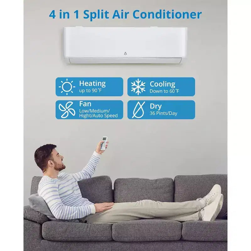Climatiseur Mini Split Sans Conduits de 12 000 BTU, Système AC Sans Conduits Série R45 avec Wifi, SEER2 de 20, Rafraîchit Jusqu'à 70 m², Kit d'Installation Complet, 208 V/230 V
