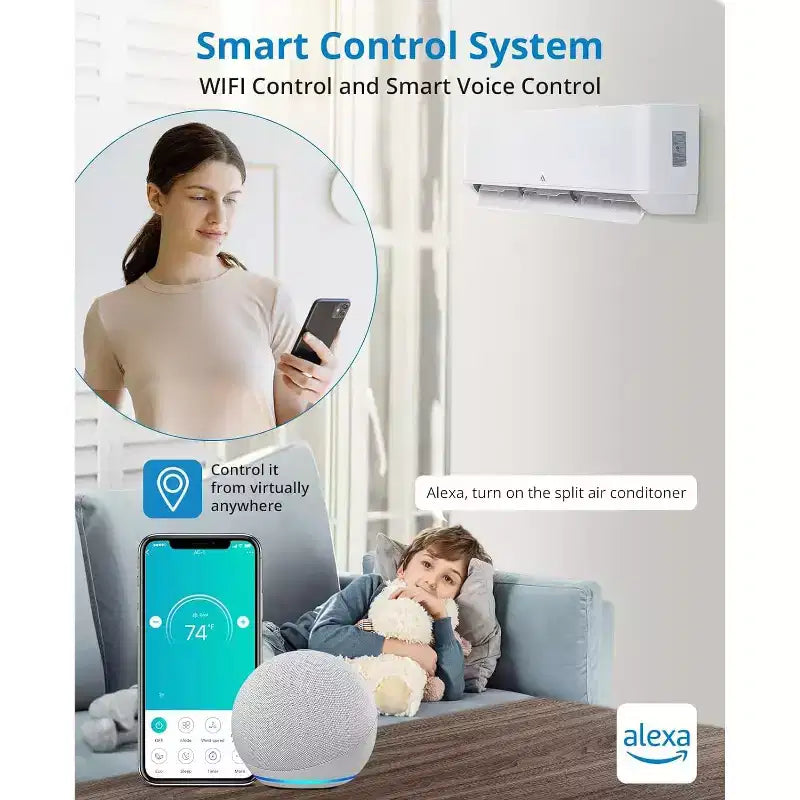 Climatiseur Mini Split Sans Conduits de 12 000 BTU, Système AC Sans Conduits Série R45 avec Wifi, SEER2 de 20, Rafraîchit Jusqu'à 70 m², Kit d'Installation Complet, 208 V/230 V