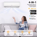 Climatiseur mini-split 9000 BTU, compatible Wi-Fi 20 SEER2 230V, sans conduit, refroidit jusqu'à 42 m², climatiseur sans conduit à inverseur, blanc