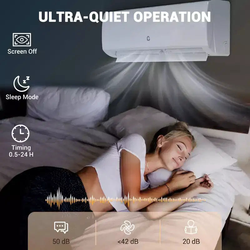 Climatiseur mini-split 9000 BTU, compatible Wi-Fi 20 SEER2 230V, sans conduit, refroidit jusqu'à 42 m², climatiseur sans conduit à inverseur, blanc