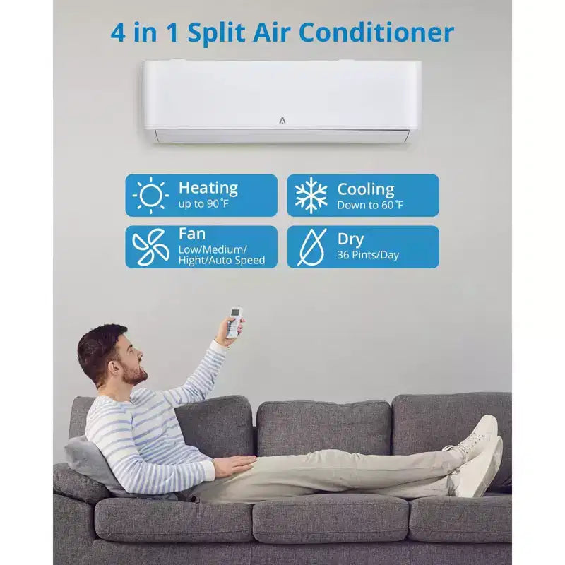 Sistema de aire acondicionado/calefacción Mini Split de 9,000 BTU, aire acondicionado y calefactor Split, 23 SEER2 / 115 V, enfría habitaciones de hasta 46 m², blanco