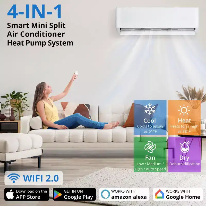 Aire Acondicionado Mini Split con Bomba de Calor, 9000 BTU Mini Split AC 24 SEER2 Enfría Hasta 42 m², Unidad de AC Inverter sin Ductos con Wifi, 208/230V