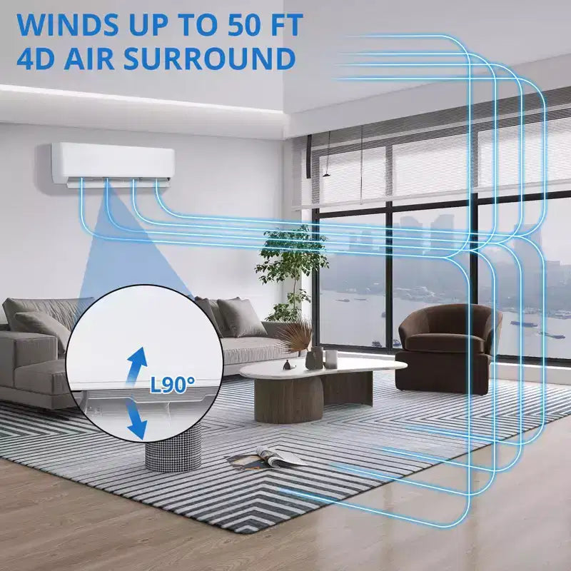 Aire Acondicionado Mini Split con Bomba de Calor, 9000 BTU Mini Split AC 24 SEER2 Enfría Hasta 42 m², Unidad de AC Inverter sin Ductos con Wifi, 208/230V