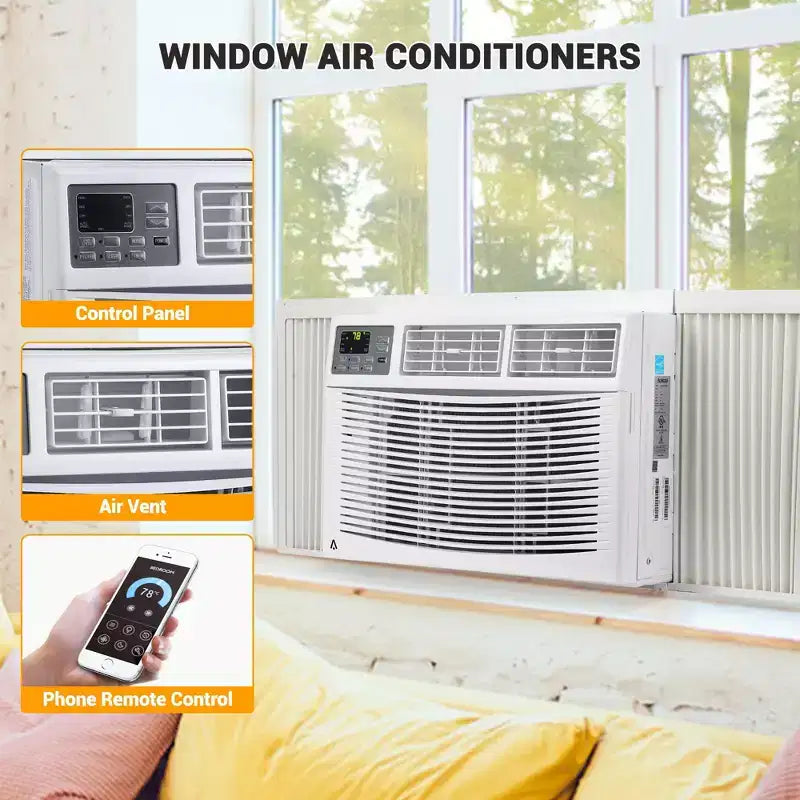 Aire Acondicionado de Ventana de 10000 BTU con Control Remoto, Enfría Habitaciones de Hasta 42 m², 3 Velocidades de Enfriamiento y Ventilador, Funcionamiento Silencioso, Kit de Fácil Instalación