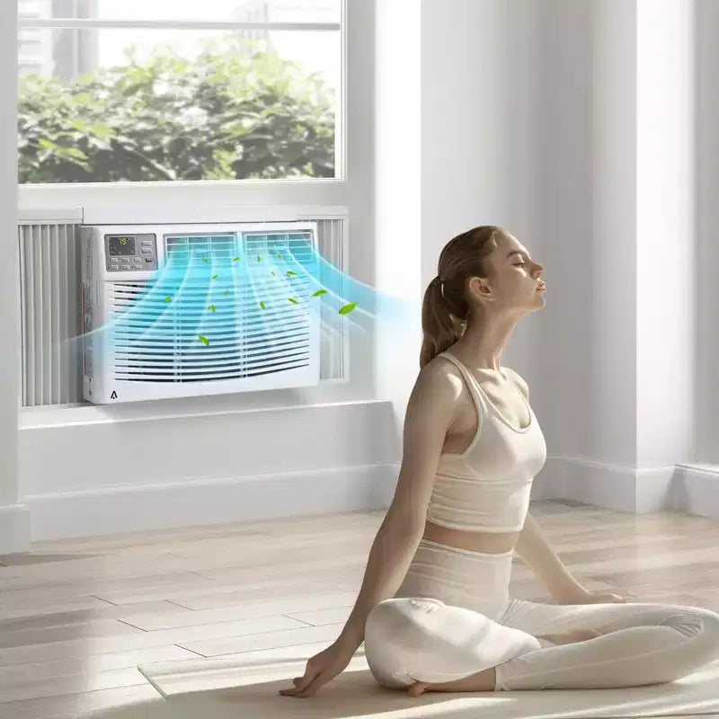 Aire acondicionado de ventana de 8000 BTU con control remoto, enfría habitaciones de hasta 41,8 m², 3 velocidades de enfriamiento y ventilador, funcionamiento silencioso, kit de fácil instalación