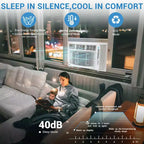 Aire acondicionado de ventana de 8000 BTU con control remoto, enfría habitaciones de hasta 41,8 m², 3 velocidades de enfriamiento y ventilador, funcionamiento silencioso, kit de fácil instalación