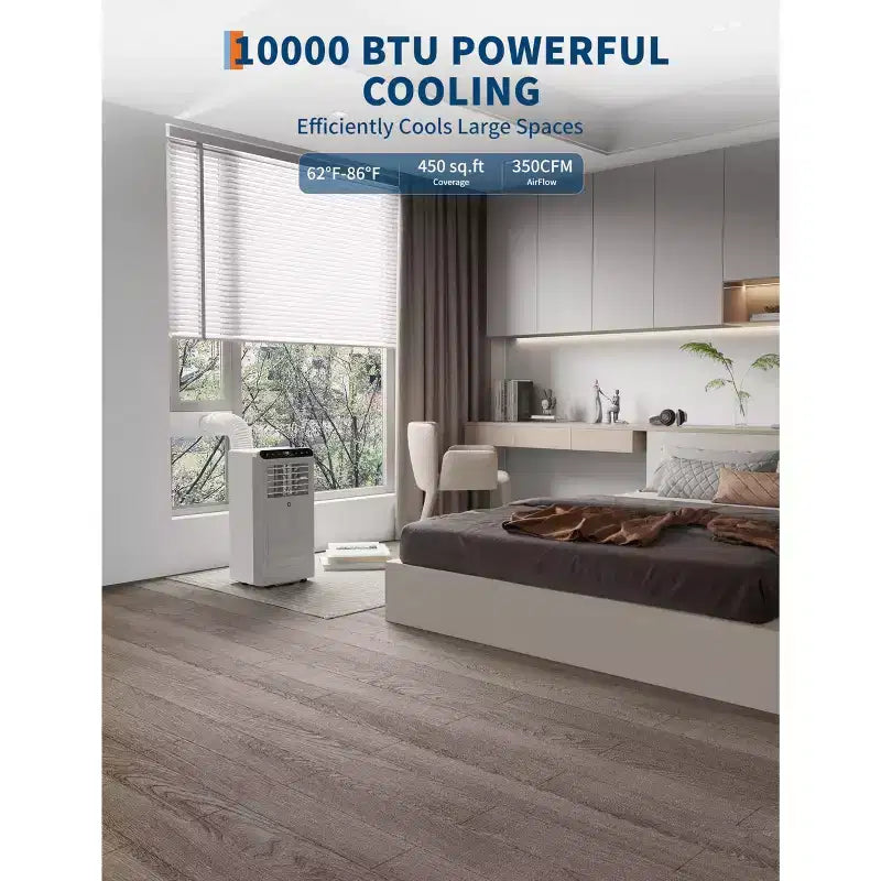 Climatiseurs portables de 10000 BTU, unités de climatisation portables 3-en-1 avec déshumidificateur, climatiseur de pièce silencieux refroidissant jusqu'à 42 m².
