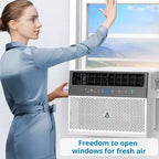 Climatiseur de fenêtre, unité de climatisation de fenêtre avec filtre lavable, compatible Wi-Fi avec télécommande, refroidit jusqu'à 32,5 mètres carrés, 6 modes, 115V/60Hz