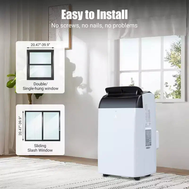 Climatiseur portable 14000 BTU, rafraîchit jusqu'à 70 m², climatiseur portable silencieux 3-en-1 avec télécommande et kits d'installation
