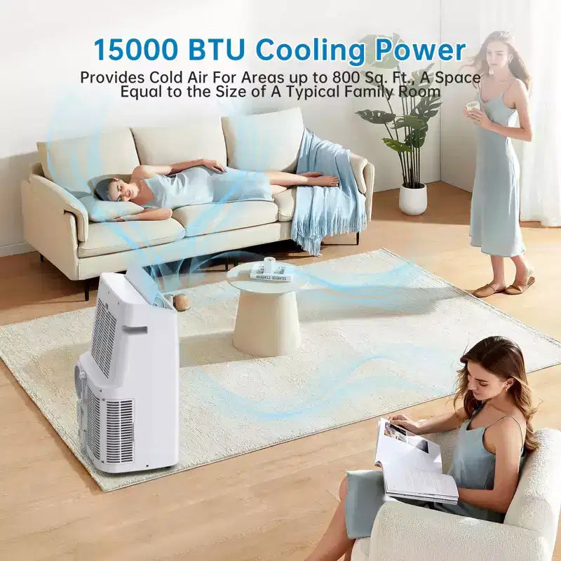 Climatiseur portable 15 000 BTU, climatisation portable intégrée avec déshumidificateur et ventilateur, refroidit jusqu'à 79 m² – Idéal pour chambre, bureau, cuisine