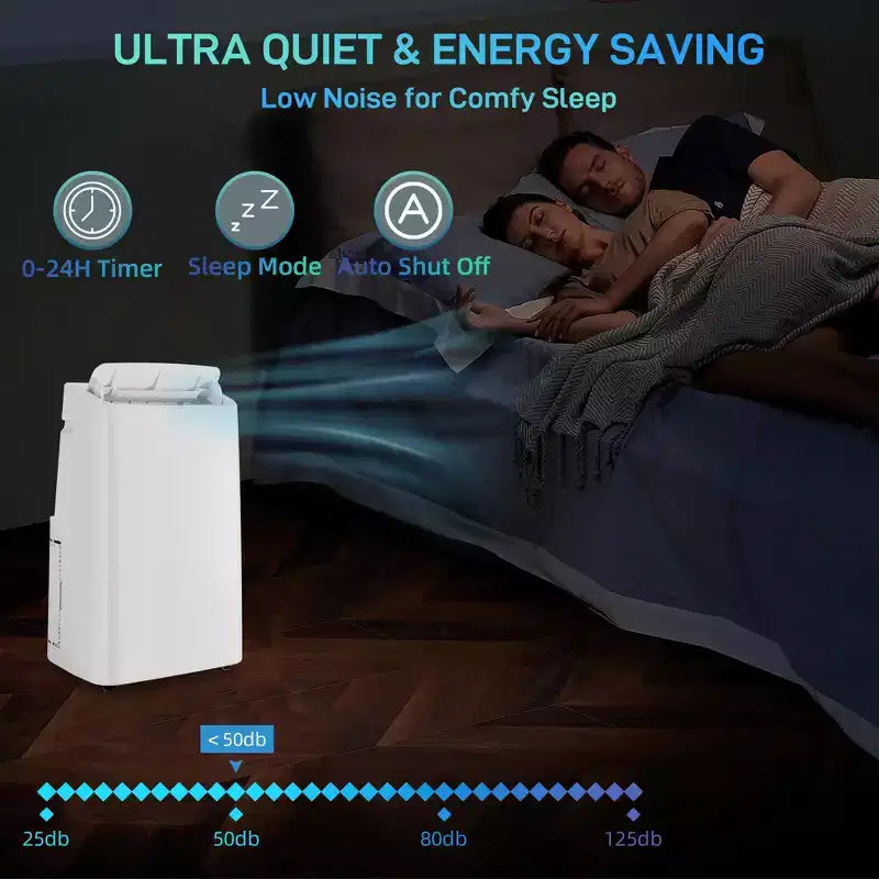 Aires acondicionados portátiles para habitaciones de hasta 70 m², aire acondicionado de piso de 14,000 BTU, control remoto, temporizador de 24 horas, kit de ventana deslizante