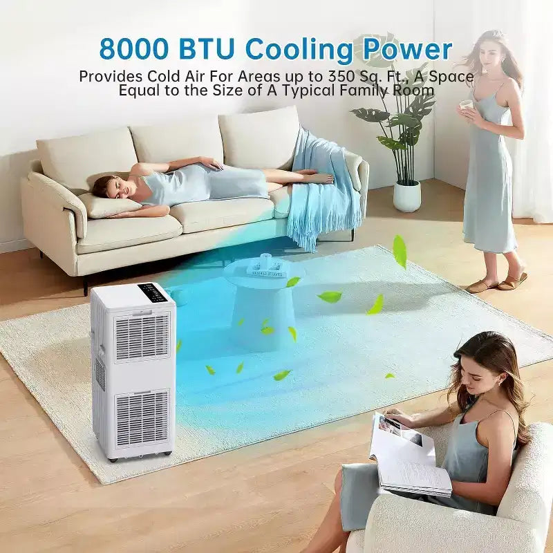Aire acondicionado portátil 3 en 1 de 8,000 BTU - Enfría 350 pies cuadrados con deshumidificador, ventilador y modo de suspensión, temporizador de 24 horas, control remoto