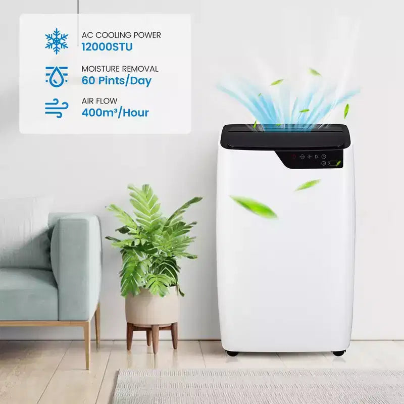 Climatiseurs portables de 12 000 BTU, refroidissent jusqu'à 51 m², 3 modes, unité de climatisation portable, fonction déshumidificateur et ventilateur avec télécommande