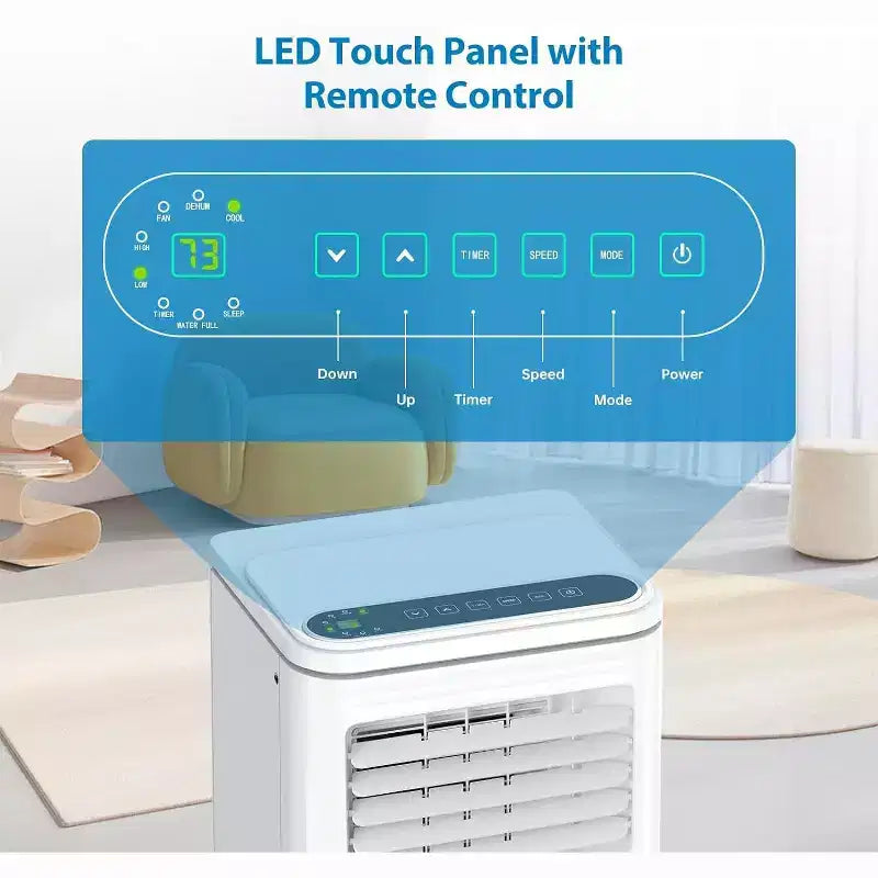 Climatiseur portable 8 000 BTU avec fonctions de refroidissement, déshumidificateur, ventilateur 3-en-1, écran LED, minuterie 24h, refroidissement haute efficacité DOE SACC 5 000 BTU