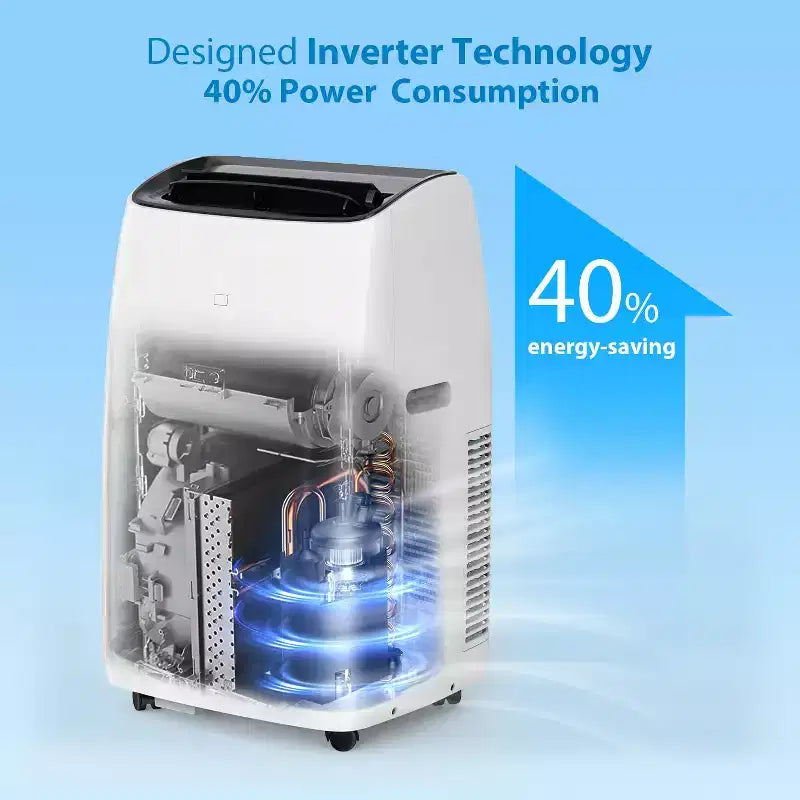 Aire Acondicionado Portátil con Inverter y Calefactor de 14000 BTU, Unidad de CA Portátil para Habitaciones de hasta 70 m², con Control Remoto de Ahorro de Energía 13.6